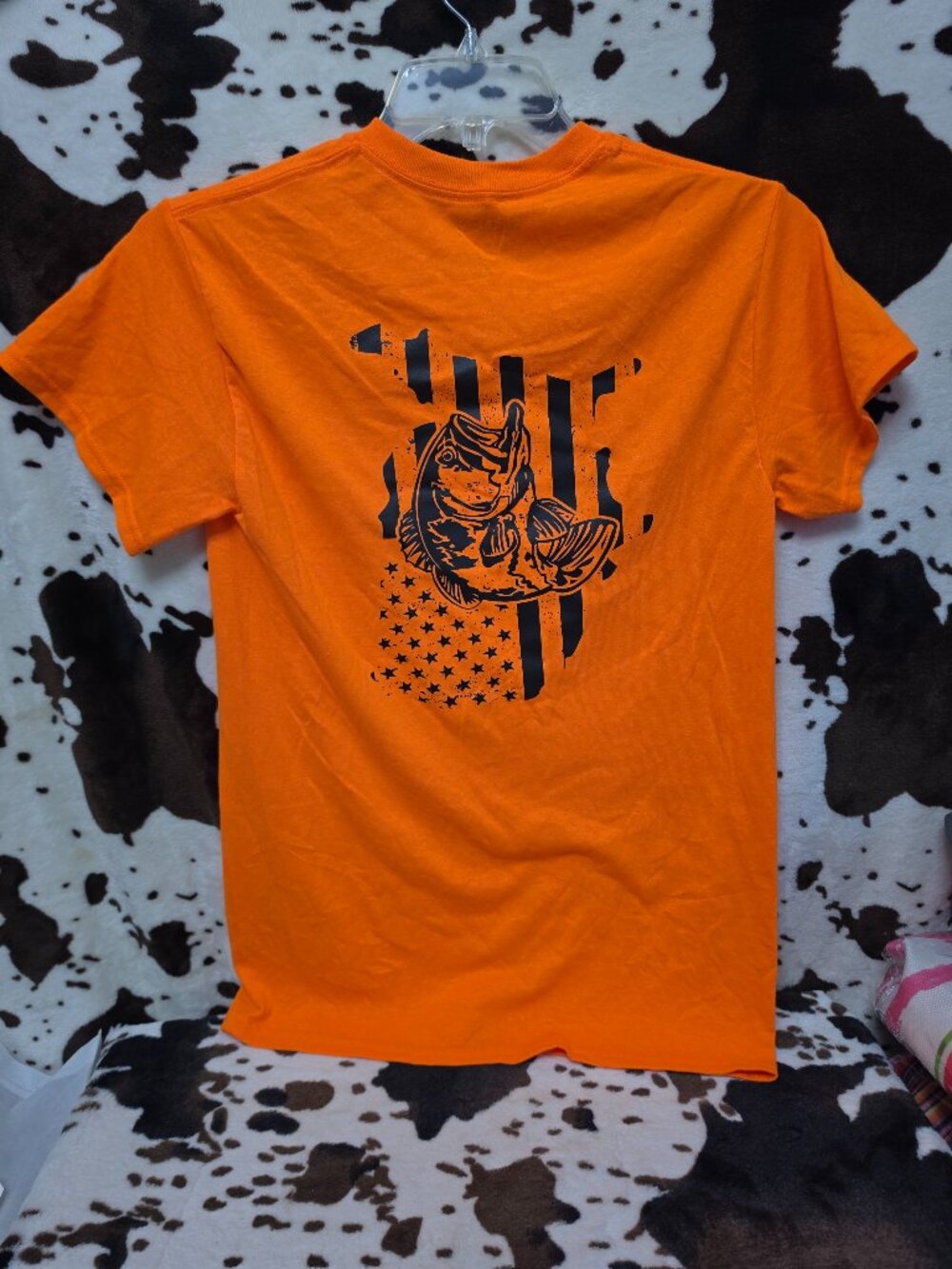 Mens Fish Flag Orange Short Sleeve Tshirt Small
